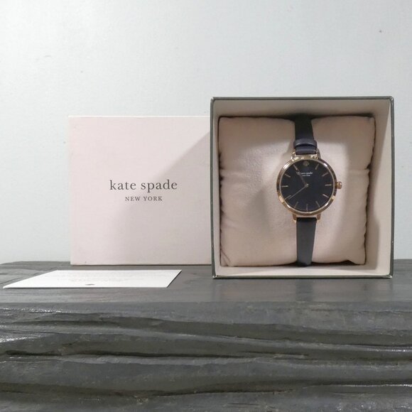 NiB Kate Spade New York Metro Slim Women's Watch,  Navy Blue Leather Strap $198 - Picture 6 of 15